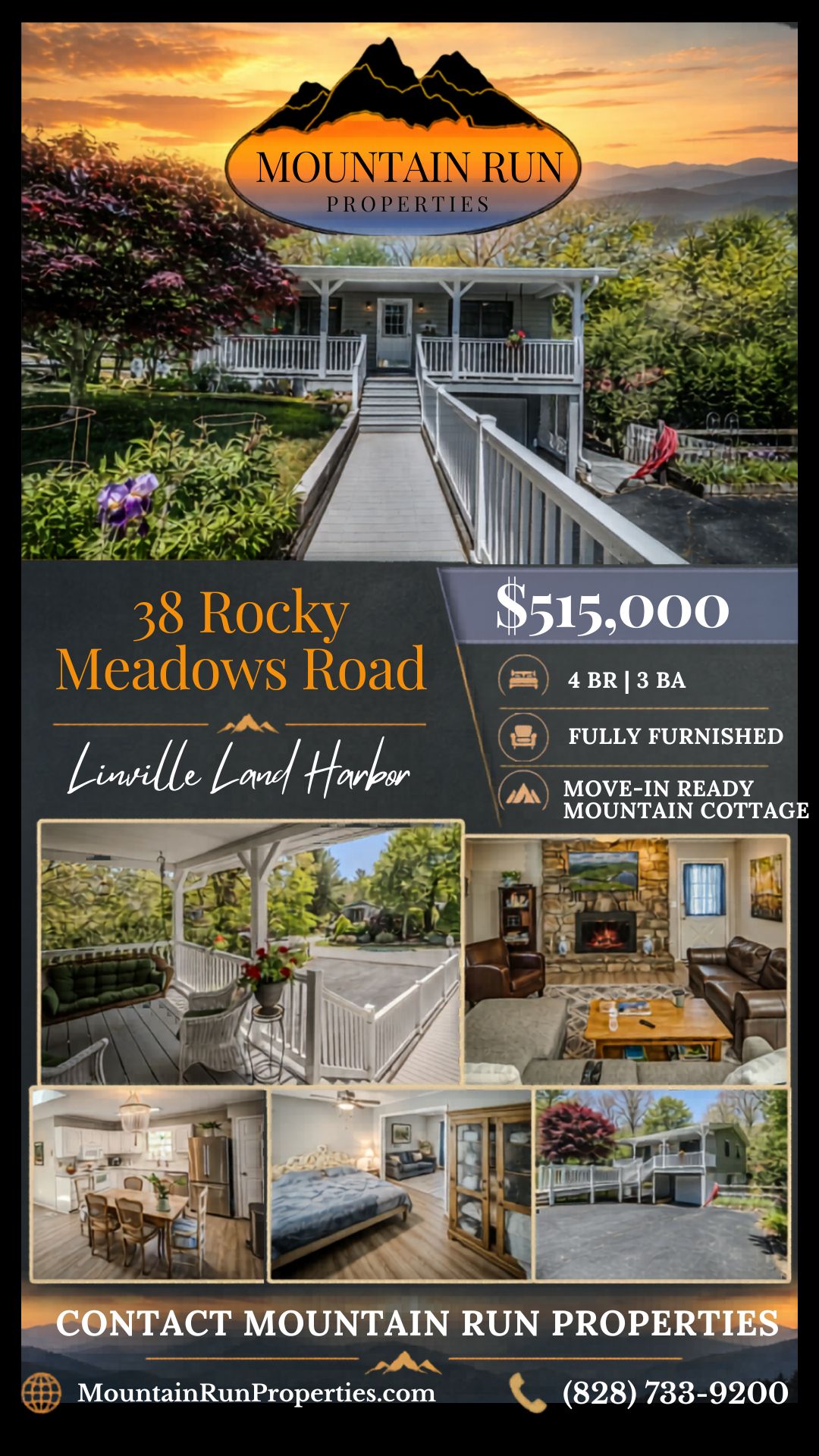 Fully Furnished 4BR/3BA Mountain Cottage for Sale in Linville Land Harbor