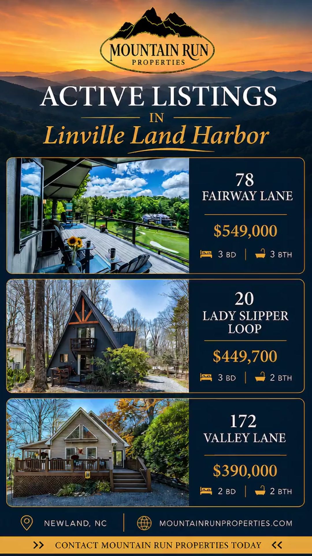 Homes for Sale in Linville Land Harbor with Mountain Run Properties