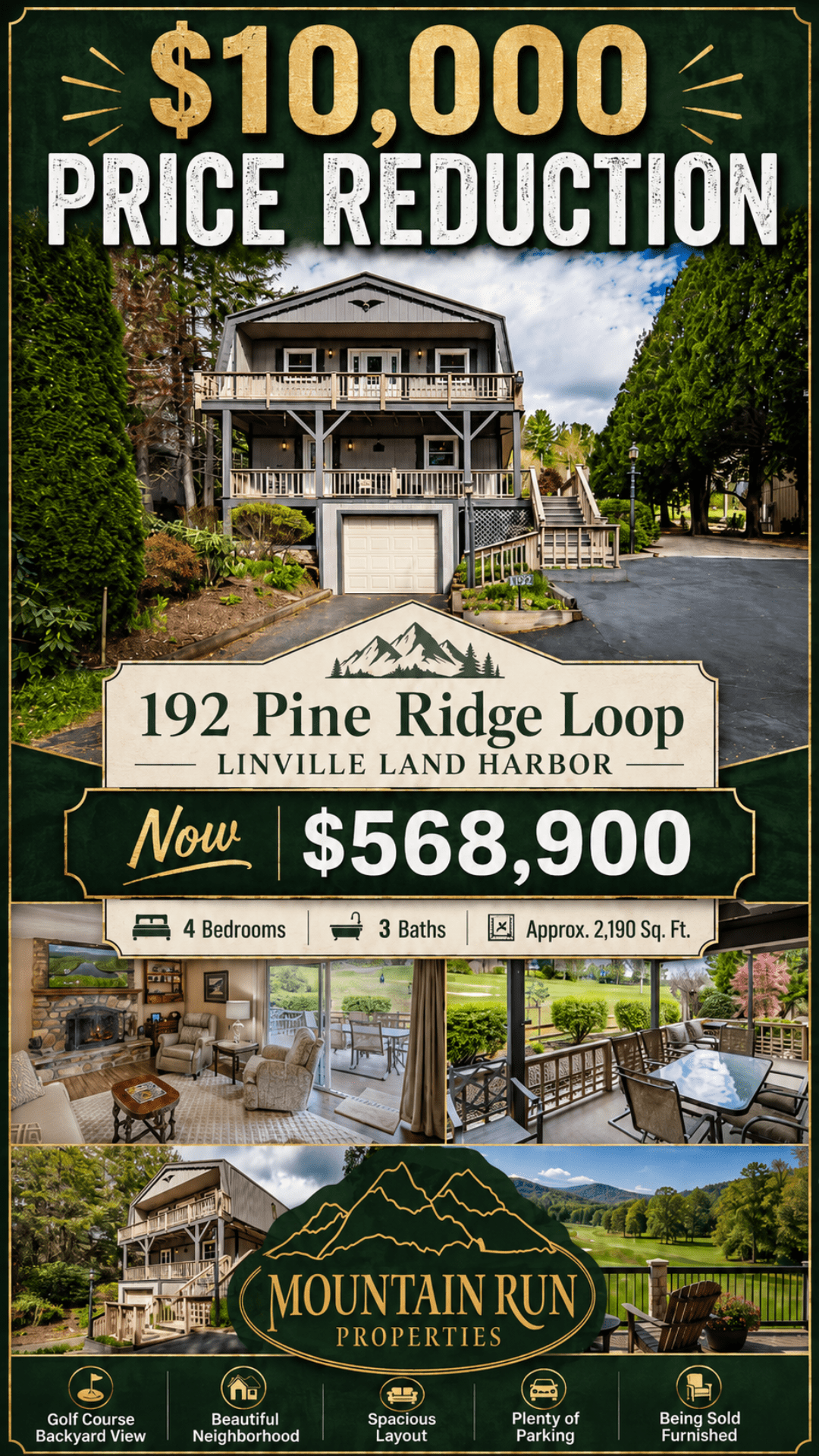 $10,000 Price Decrease on a Spacious Linville Land Harbor Golf Course Home